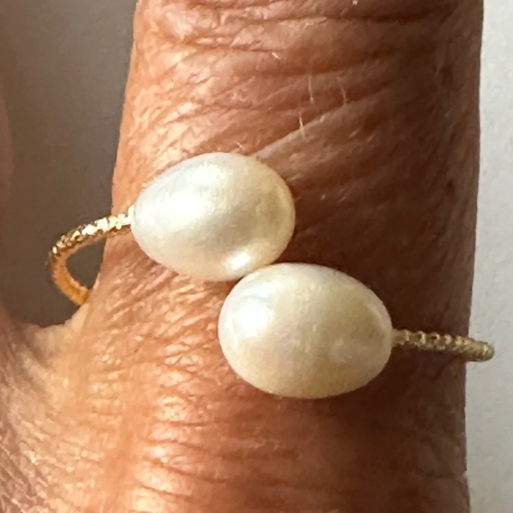 AAA 6mm Wide White Cultured Pearl Ring - 14K YG Plate - Adjustable Sizing